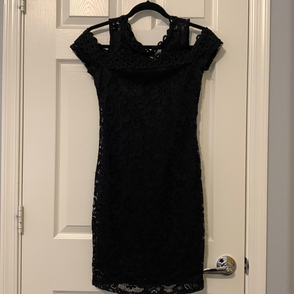 Black lace off shoulder dress